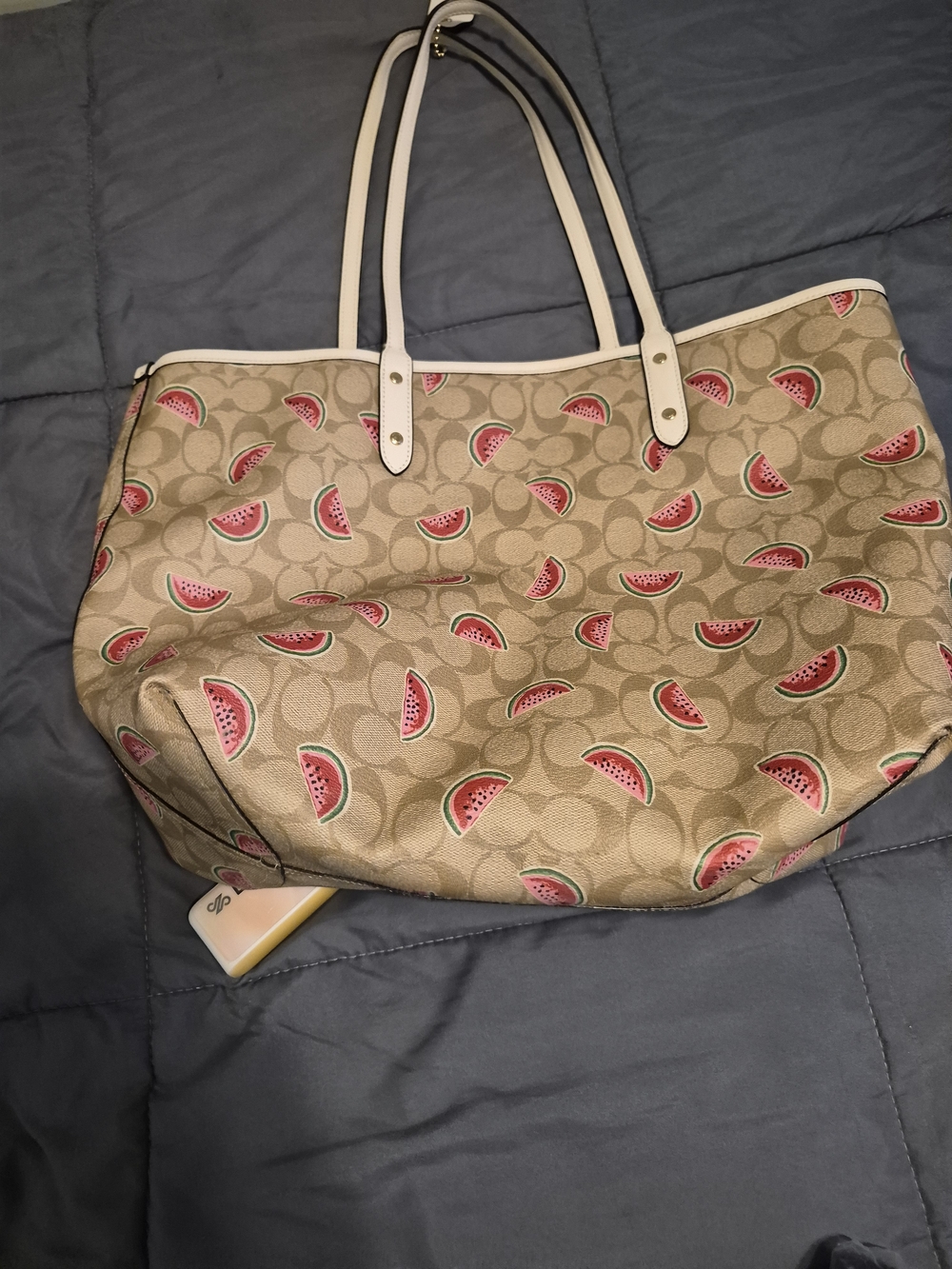 Coach Beige Signature Canvas Watermelon Tote with White Trim